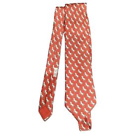 Gravata de seda Hermès estampado unicórnios Branco Vermelho