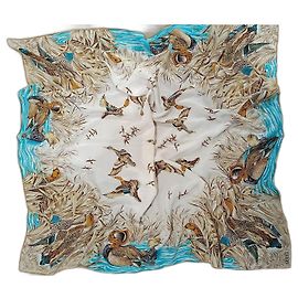 Pañuelo de seda Gucci estampado de patos Castaño Blanco Azul Amarillo