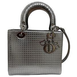 Dior Lady Dior Small Silver Leather Handbag Silvery