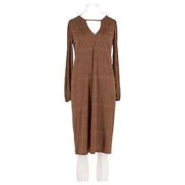 Autre Marque JALEO Brown Geometric Pattern Midi Dress Brown