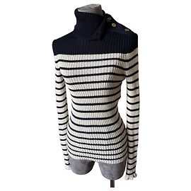Christian Dior Marinière Pullover aus Baumwolle Schwarz Weiß