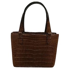 Autre Marque Goldpfeil Brown Crocodile Leather Handbag Brown