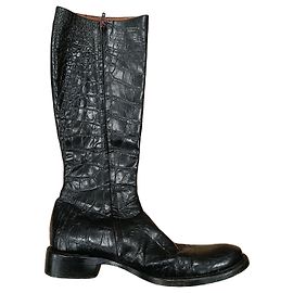 Céline Botas altas de cuero negro estampado cocodrilo Negro