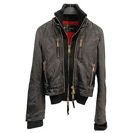 Dsquared2 Black Leather Bomber Jacket with Gold Hardware Black
