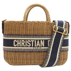 Christian Dior Wicker Oblique Handbag Brown Navy blue