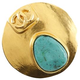 Broche Chanel Coco Mark banhada a ouro Dourado