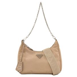 Prada Re-Edition 2-Way Nylon Handtasche mit Logo Beige