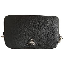 Prada Grained Leather Double Zip Clutch Black