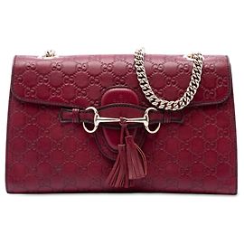 Bolso de hombro Gucci Red Medium Guccissima Emily Roja Burdeos