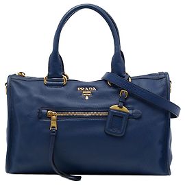 Bolsa Prada Blue Vitello Daino com fecho de correr Azul Azul marinho