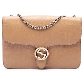 Gucci Borsa a tracolla Interlocking G in pelle di vitello Dollar Medium Marrone Marrone