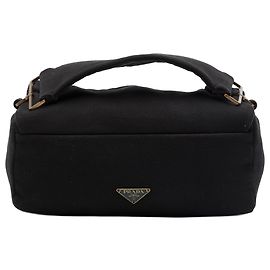 Prada Mini Bolsa de Jersey Preta com Alça Superior Plana Preto