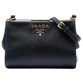Prada Borsa a tracolla Light Frame in Saffiano nero e pelle City Calf Nero