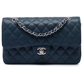 Chanel Blue Medium Classic Caviar Double Flap Azul Azul escuro