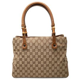 Tote Gucci em lona GG bege com bambu Bege