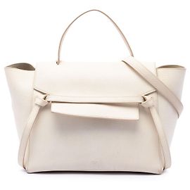 Céline Celine Mini Bolsa de Cintura em Pele de Bezerro Grão Branco Branco Fora de branco