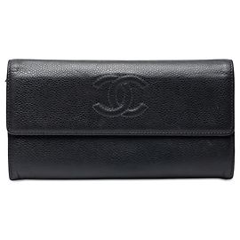 Chanel Black CC Caviar Long Wallet Black