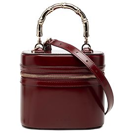 Borsa Vanity Gucci in vitello lucido rosso con bambù Rosso Bordò