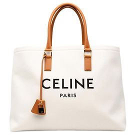 Céline Celine White Canvas Logo Print Horizontal Cabas Tote White