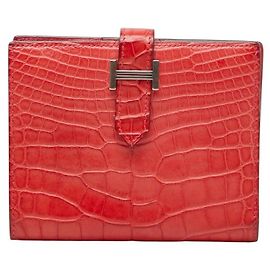 Hermès Cartera Hermes Bearn Compact de Alligator Roja