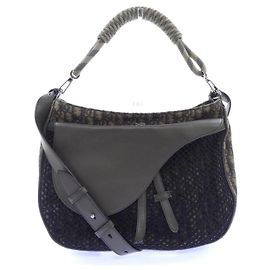 Sac Dior Saddle en toile Oblique Marron