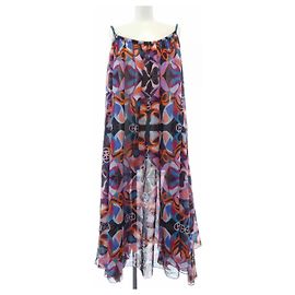 Hermès Hermes Fleurs Miroirhrond Kleid Schwarz Orange