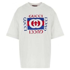 Gucci Camiseta de punto de algodón estampada Blanco