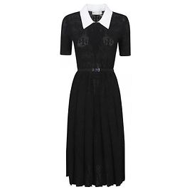 Tory Burch Vestido plisado Pointelle Monogram Negro