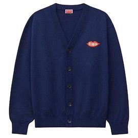 Kenzo Embroidered Wool Cotton Cardigan Blue
