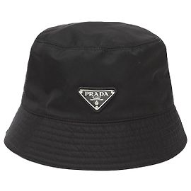 Prada Gorro bucket unisex a rayas con logo triangular negro Negro