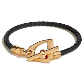 Pulseira Hermès Preta de Couro Swift Preto