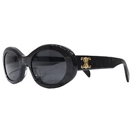 Céline Ovale Sonnenbrille mit Perlen-Logo Weiß