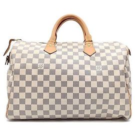 Louis Vuitton Speedy 35 Azure Blue Leather Handbag Blue