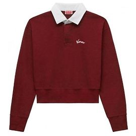 Kenzo Besticktes Longsleeve-Polo aus schwerer Baumwolle Rot