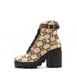 Gucci Wool Ankle Boots Beige Brown
