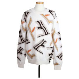 Fendi Wollstrick mit multicoloured Logo Ivory Weiß