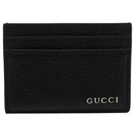 Gucci Logo Card Case Black Leather AABXM Black