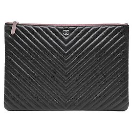 Chanel Caviar Chevron Clutch Large Black
