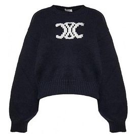 Céline Pull à col rond en coton Bleu