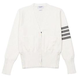 Thom Browne Cardigã Clássico de Decote em V em Algodão Milano Branco