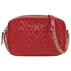 Miu Miu Diamond Quilted Chain Shoulder Bag Red Red