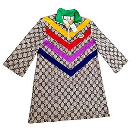 Vestido Gucci GG Supreme Technical Chevron Jersey Marrom Vermelho Azul Bege Verde Roxo Amarelo