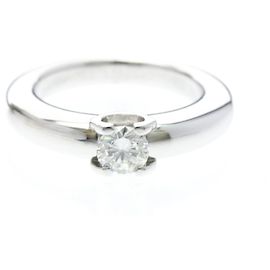 Cartier Platinum Diamond Solitaire Band Ring Silvery