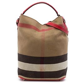 Bolsa Bucket Ashby Burberry Medium Mega Check Canvas Castanha Marrom