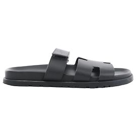 Hermès Chypre Leather Sandals in Black 222000ZH, Size EU 42 Black