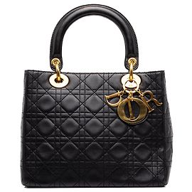 Bolsa Lady Dior Medium em pele de cordeiro Cannage preta Preto
