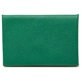 Green Hermès Epsom Calvi Card Holder Green