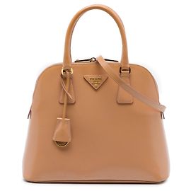 Bolsa Prada Promenade Medium em Saffiano Vernice Castanha Marrom