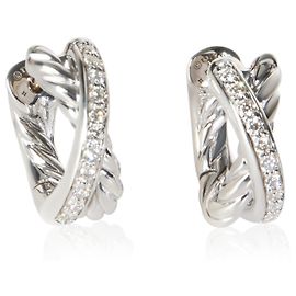 David Yurman Sterling Silver Diamond Crossover Huggie Earrings Other