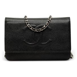 Borsa a tracolla Chanel CC Caviar Wallet On Chain Nera Nero